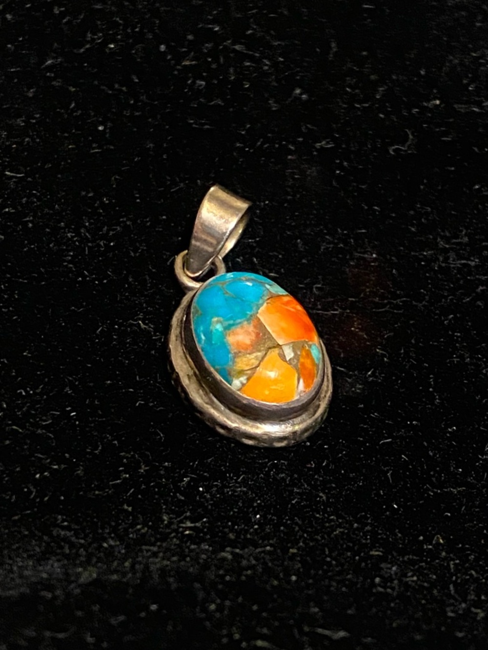 Vintage 925 Sterling Silver & Oyster Copper Turquoise Pendant